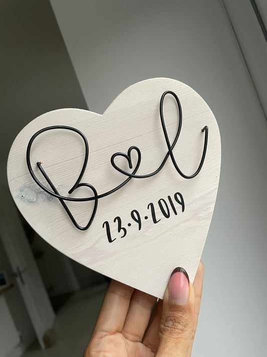 Large Wooden Heart with Initials
